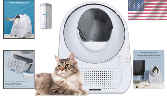 Ultimate Self-Cleaning Litter Box for Multiple Cats - Safe, Convenient, White