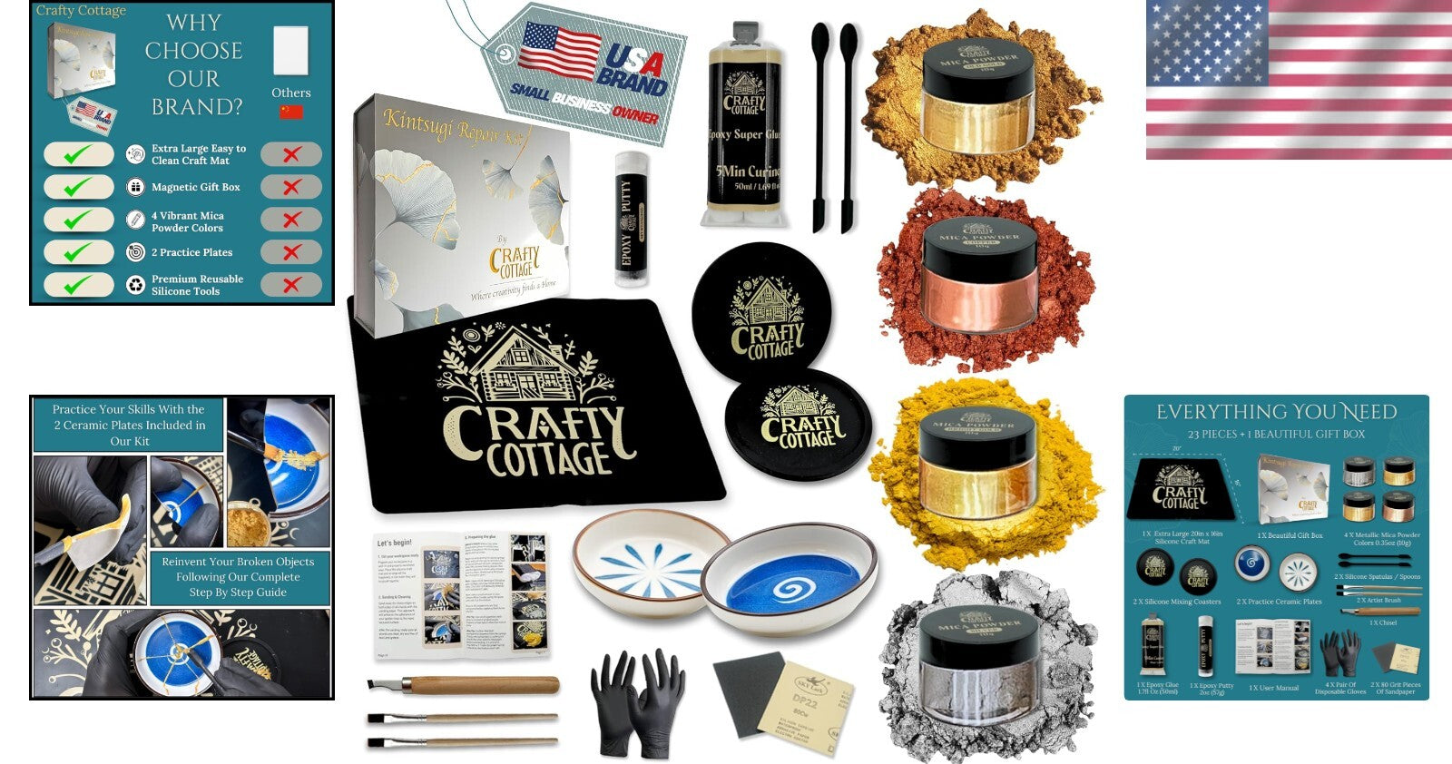 All-in-One Kintsugi Ceramic Repair Kit with Epoxy Glue, Tools & Instructions