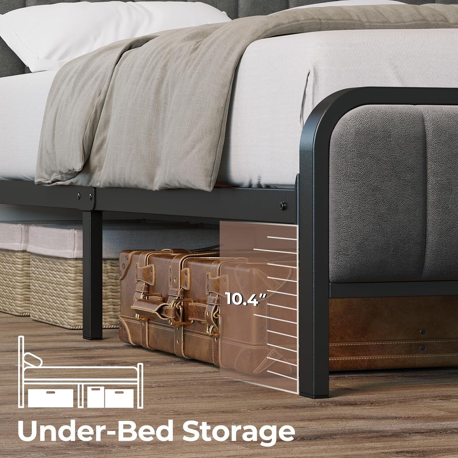 Durable Twin Metal Bed Frame with RGB Lights & Noise-Free Assembly - Dark Gray