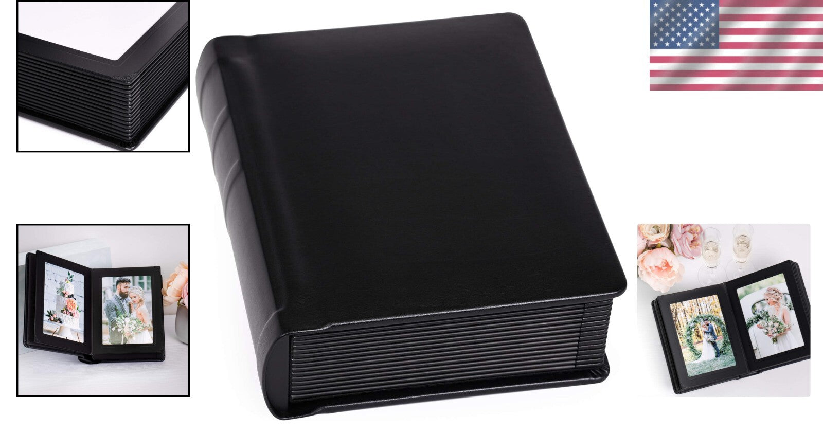 Elegant 5x7 Leatherette Photo Album for Weddings - 15 Pages in Black