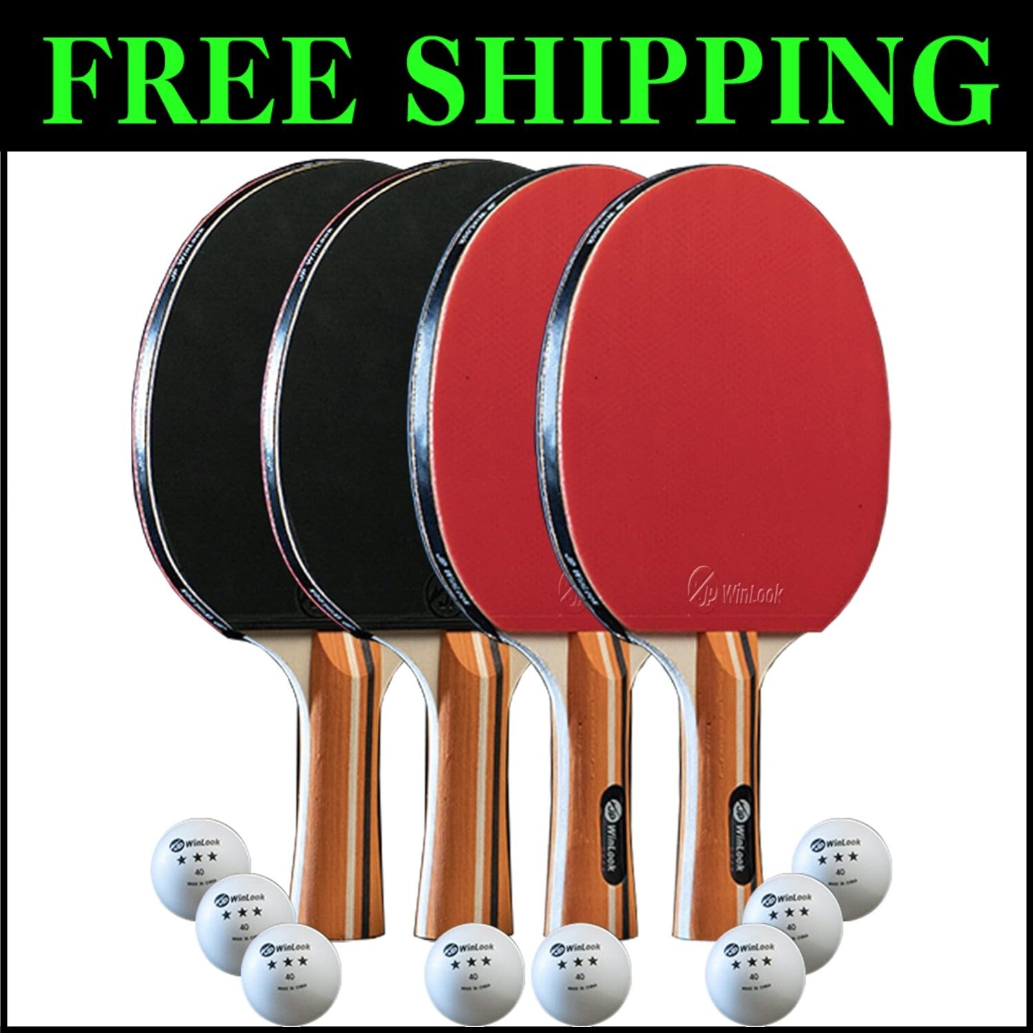 All-Ages Table Tennis Racket Set - 4 Paddles & 8 ITTF Balls - Travel Ready Case