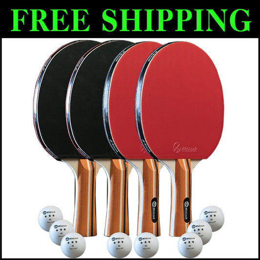 All-Ages Table Tennis Racket Set - 4 Paddles & 8 ITTF Balls - Travel Ready Case