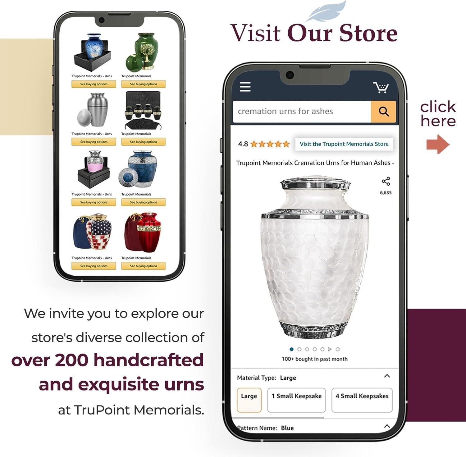 Large Decorative Burial Urn for Human Ashes - Opal Finish with Silver Lining