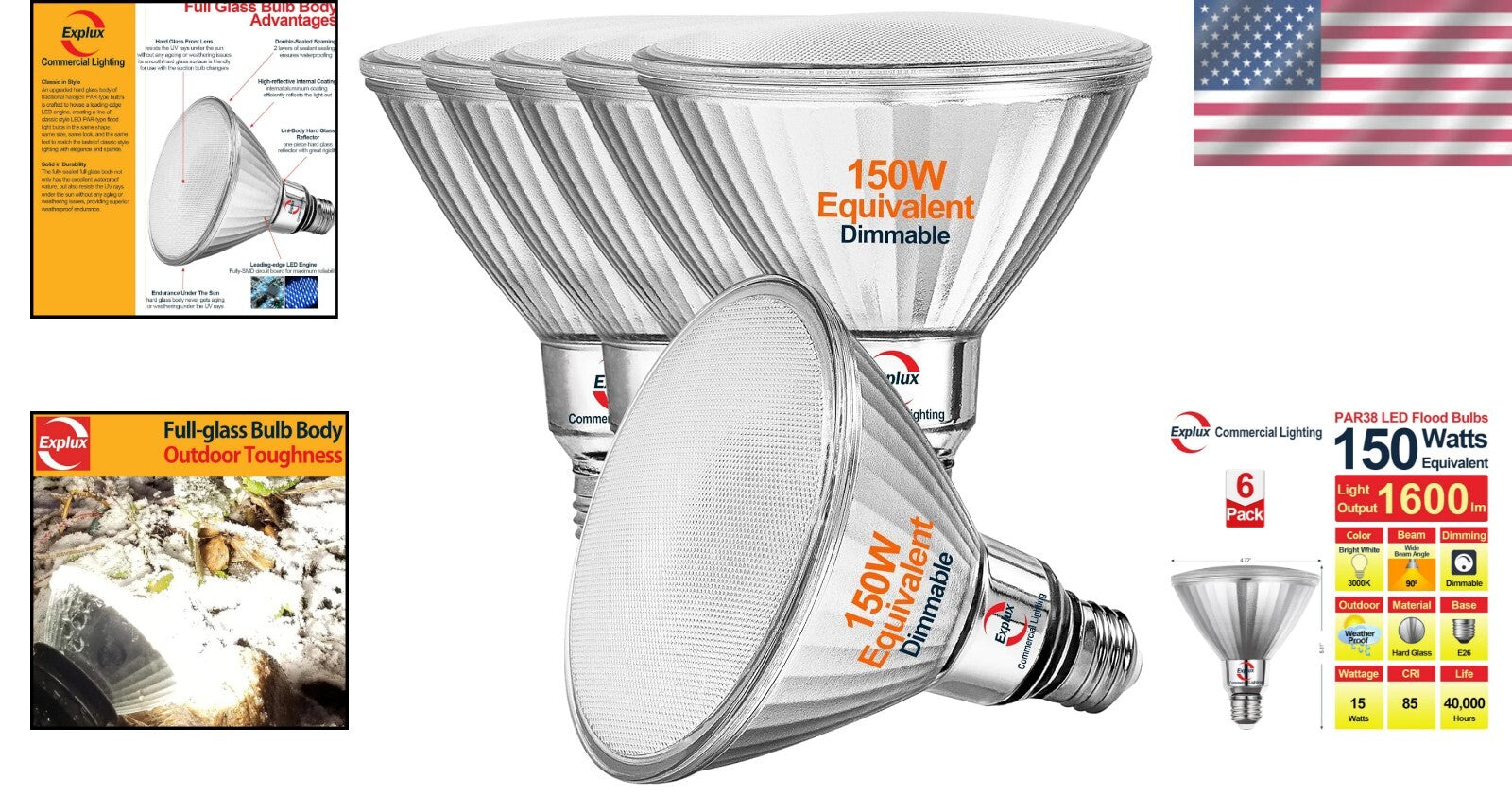 Energy-Efficient Glass Flood Light Bulbs - 150W Equivalent, 3000K Bright White