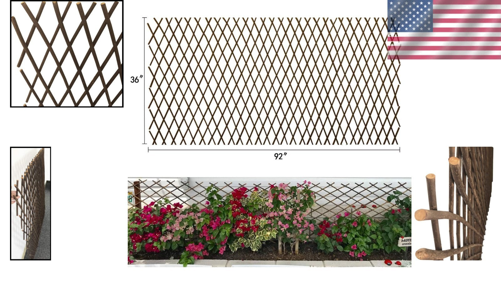Durable Willow Trellis for Climbing Roses & Ivy - 92"w X 36"h Expandable Design