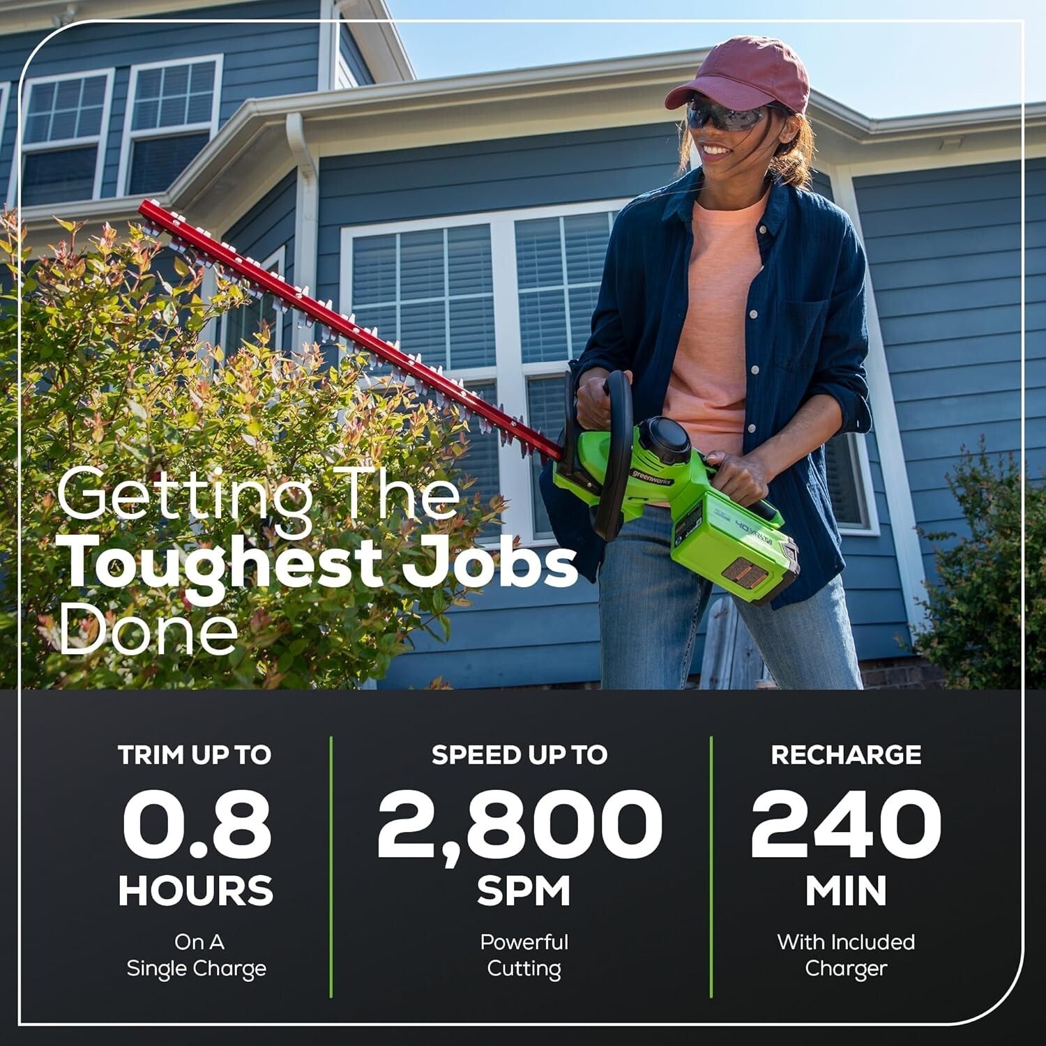 Lightweight 40V Cordless Hedge Trimmer - 24" Stainless Steel Blades Included