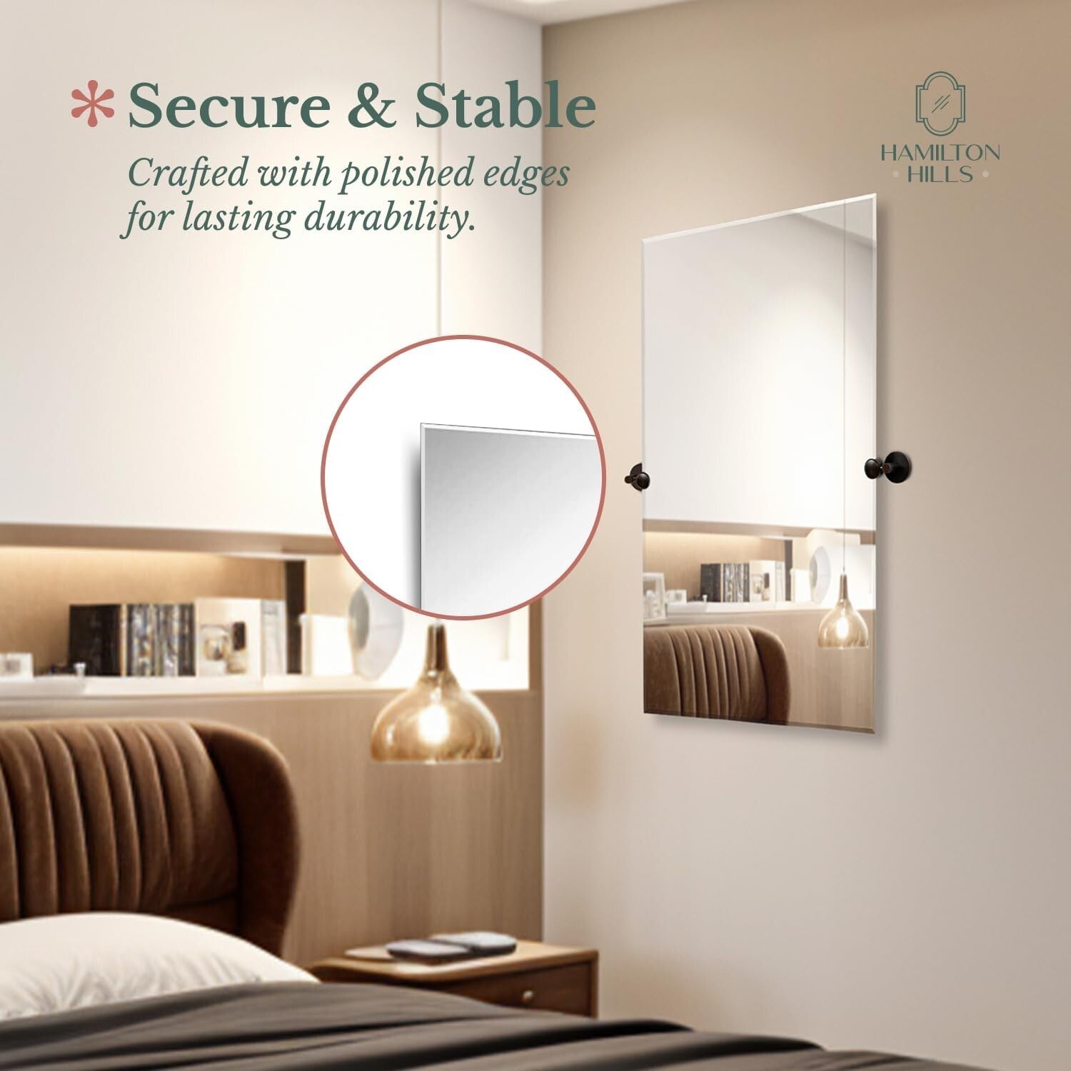 Stylish Adjustable Frameless Mirror with Rounded Brackets for Modern Homes