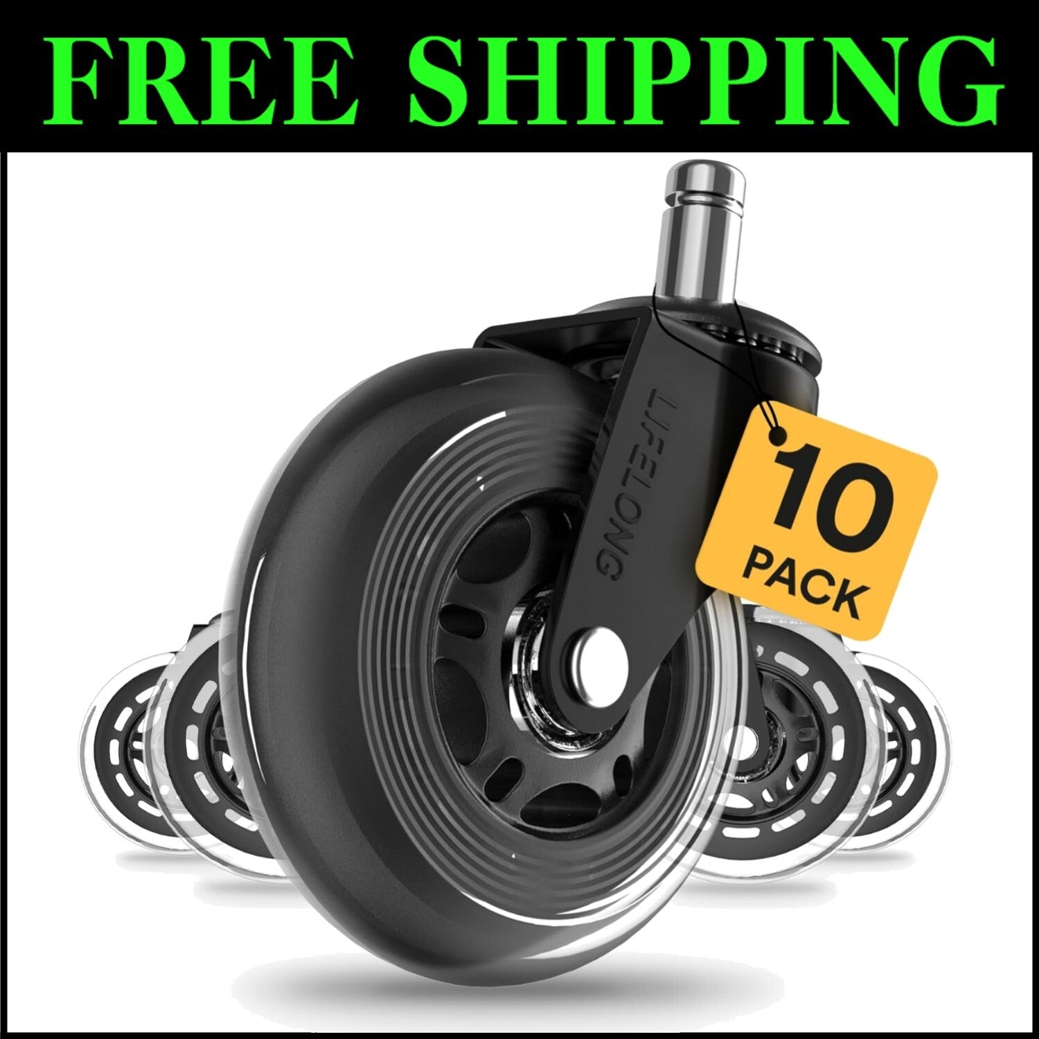 Heavy-Duty Office Chair Wheels - Set of 5 for Hardwood & Carpet Floors