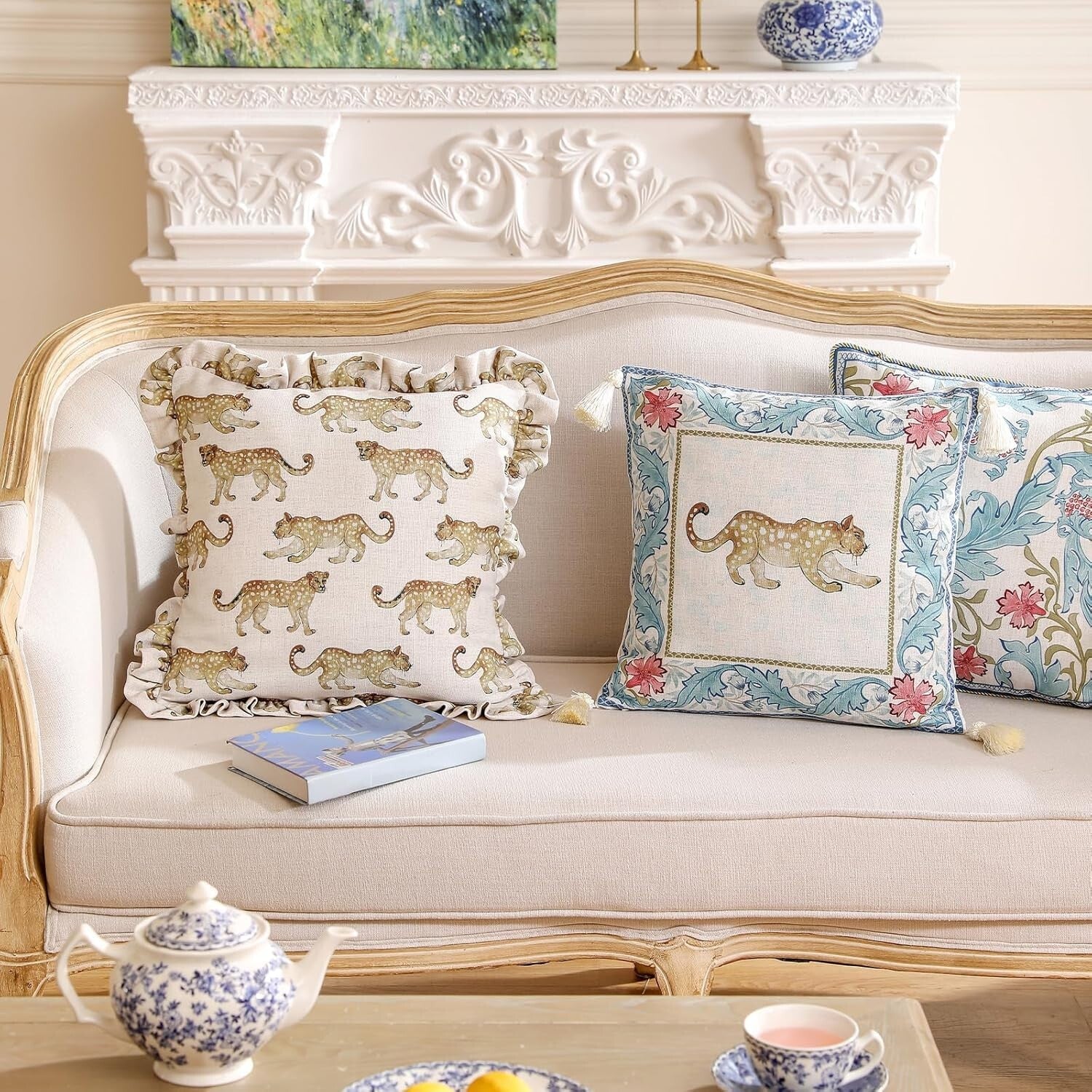 Elegant 18x18 Animal Print Throw Pillow Covers with Luxury Pendants - Set of 2