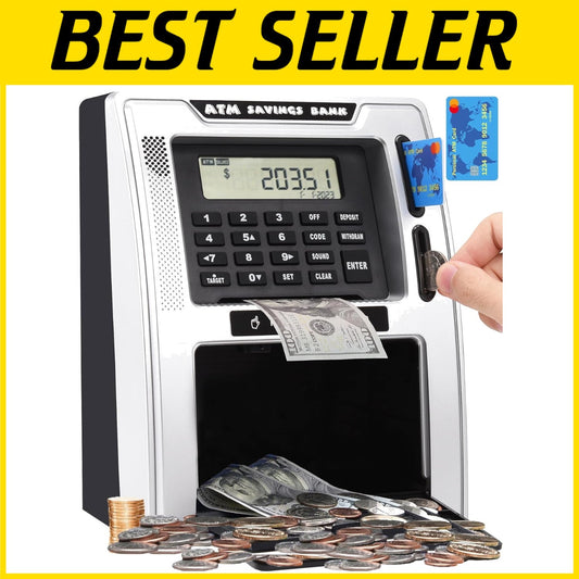 Fun ATM Piggy Bank for Kids - Auto Coin Recognition, 4-Digit PIN & Voice Prompts