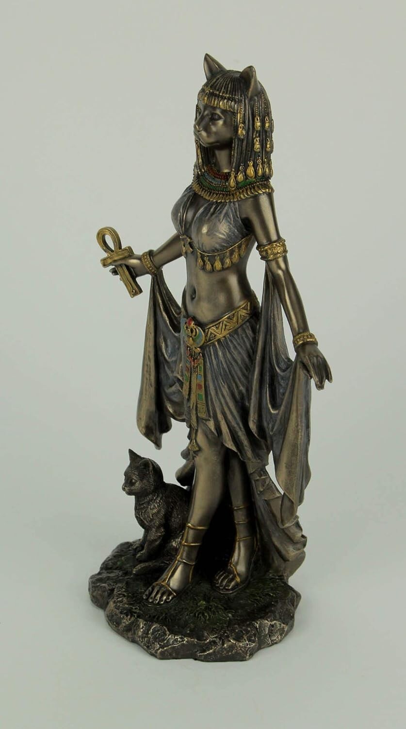 Bastet Egyptian Goddess of Protection Bronze Sculpture - 10-Inch Home Decor