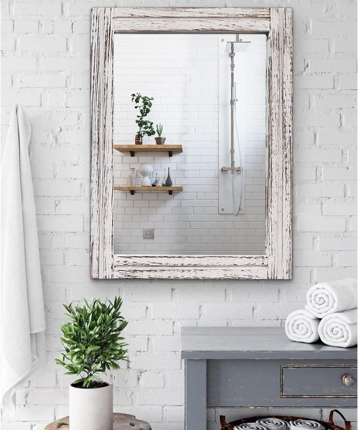 Elegant Large Rustic Wood Mirror - Versatile 26''x18'' Dressing Room Accessory