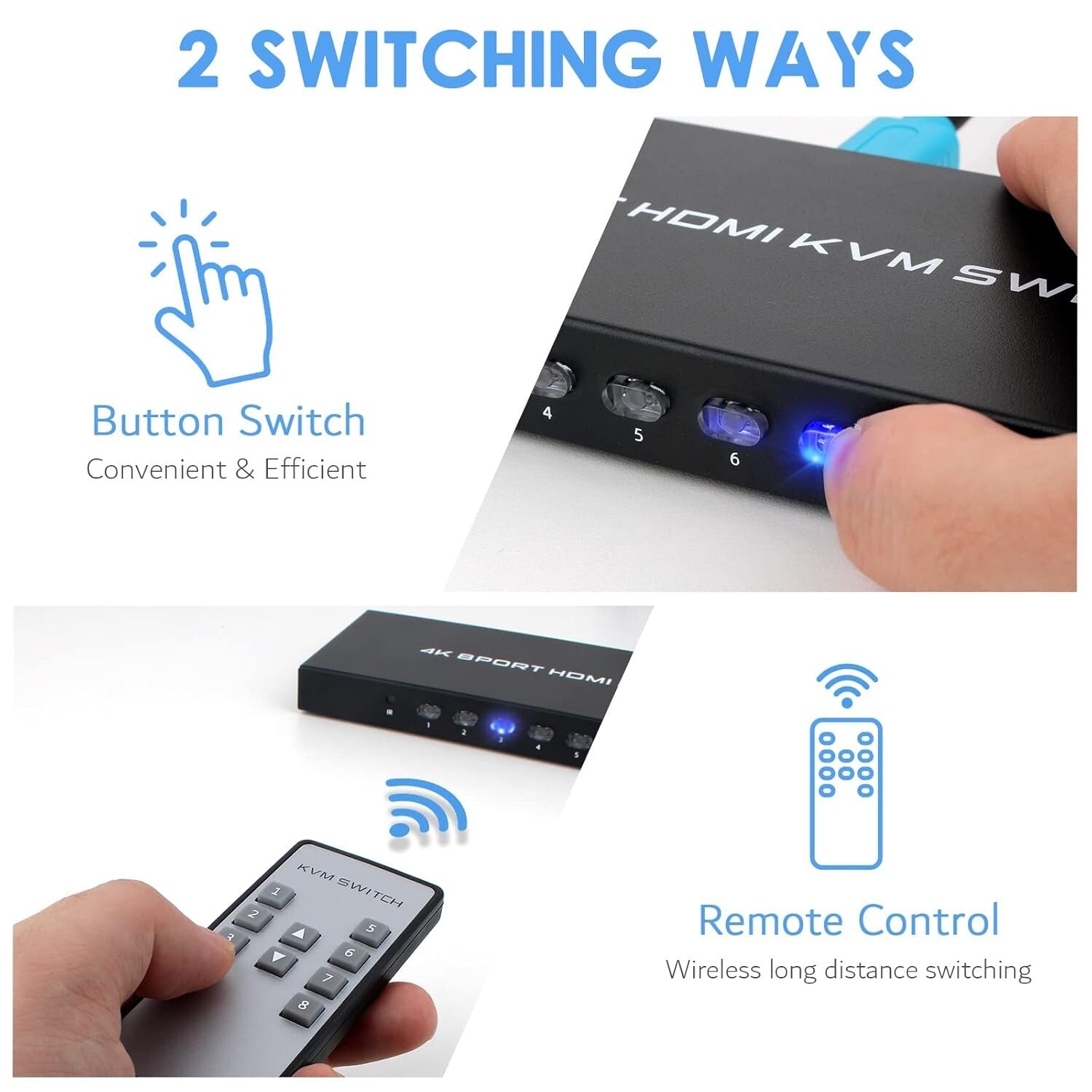 8-Port HDMI KVM Switch 4K@30Hz for Seamless PC Control with Included Cables