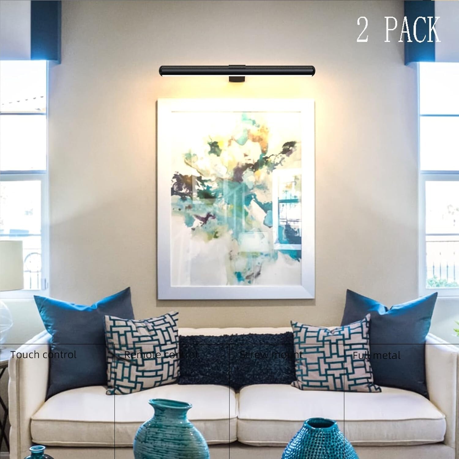 Battery Operated Magnetic Picture Lights with 3 Color Settings & Remote Control