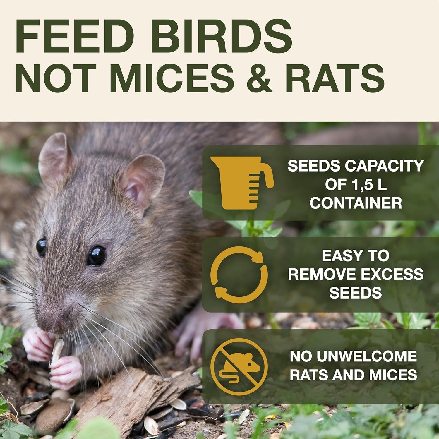 Smart Rat-Proof Bird Feeder with Dual Chambers - No Mess for Outdoor Use