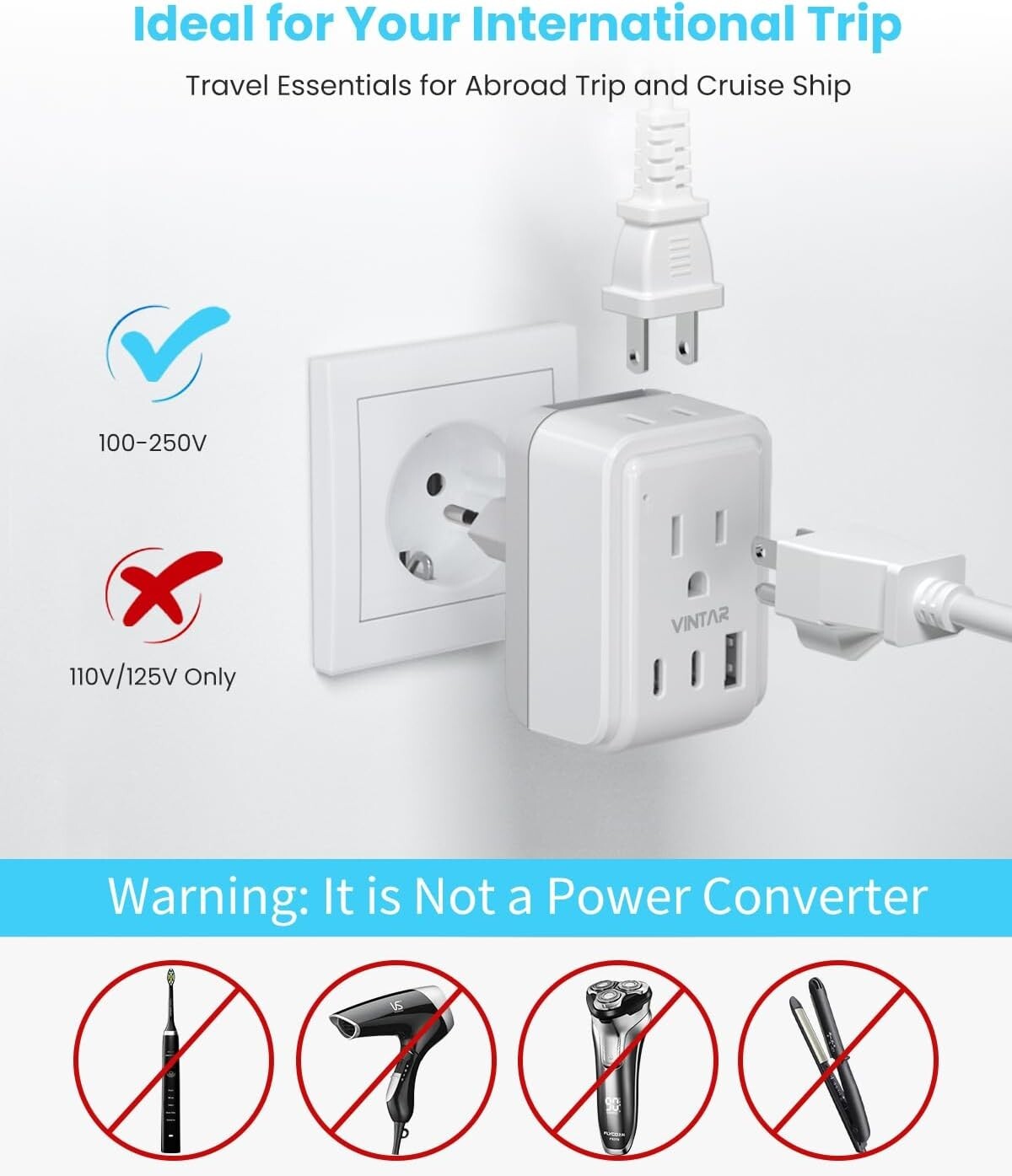 5-in-1 Universal Travel Adapter with USB Ports: Compatible for 150+ Countries