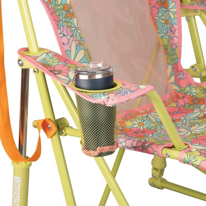 Comfort Pro Rocker - Stylish Floral Folding Chair with Drink Holder for Outdoors
