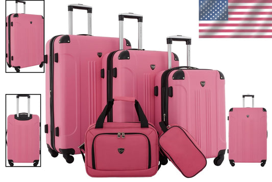 Vibrant Hot Pink Chicago 5-Piece Expandable Luggage Set with Smooth-Glide Wheels