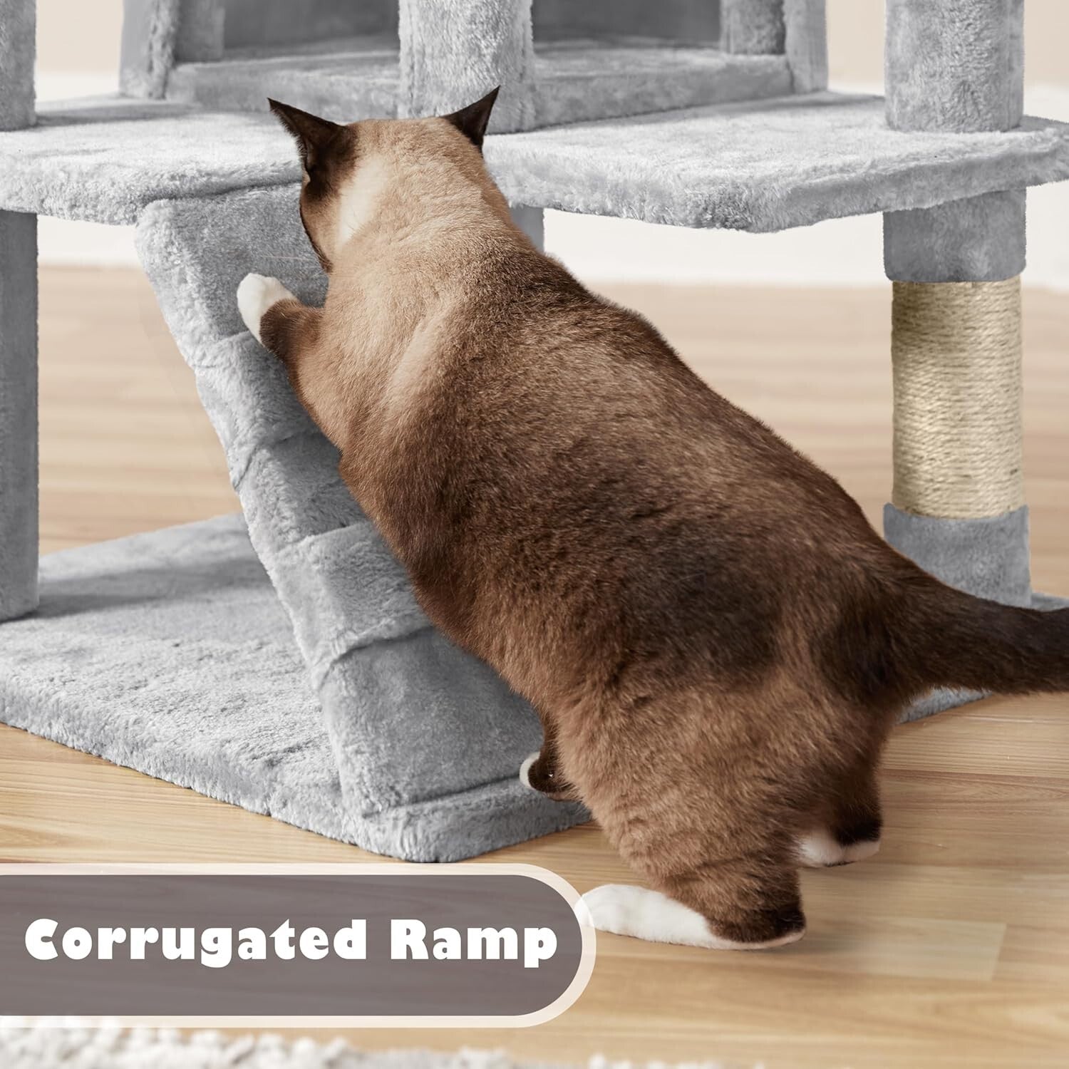 54in Multi-Level Cat Tree with Condos & Scratching Posts - Light Gray Playground