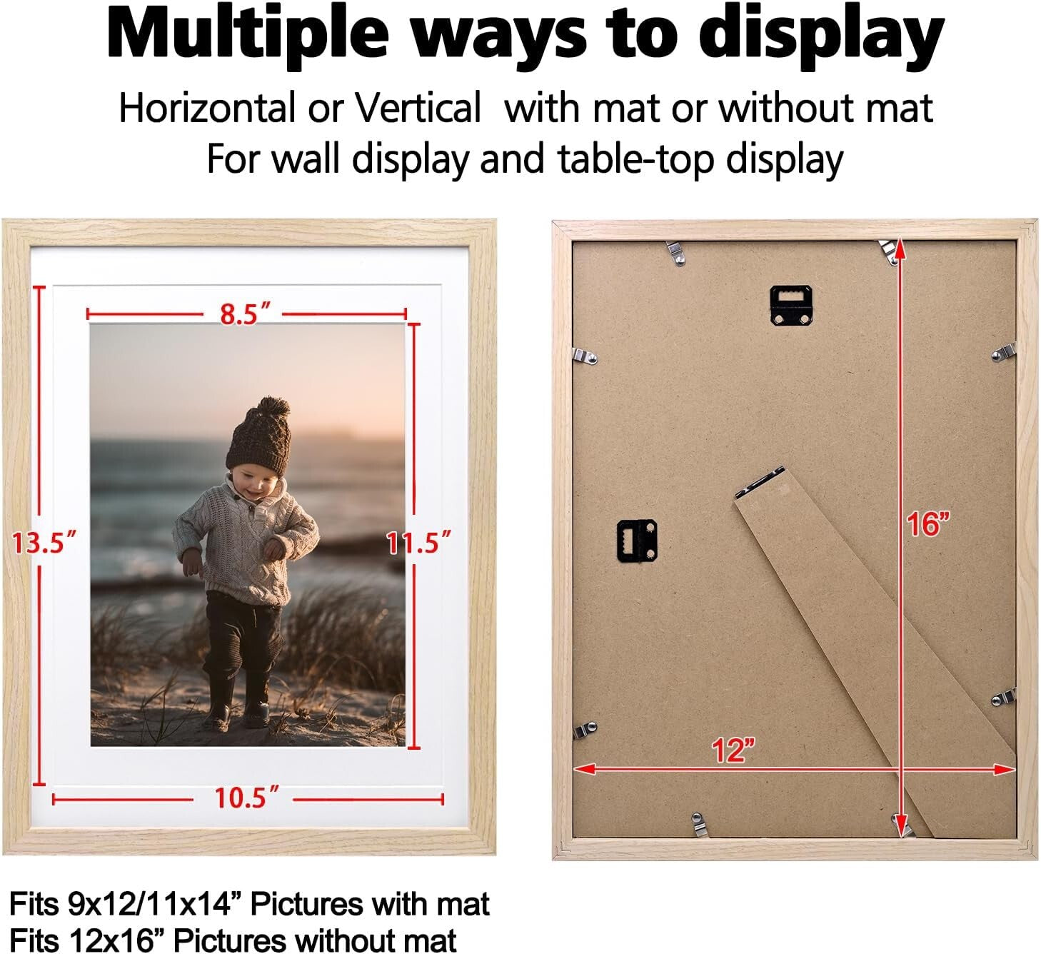 Natural Finish 12x16 Wall Frames with Mat - Ideal for Home Display, Set of 4