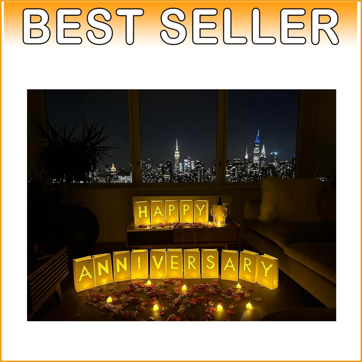 Enchanting Wedding Anniversary Decorations with LED Tealights & Rose Petal Set