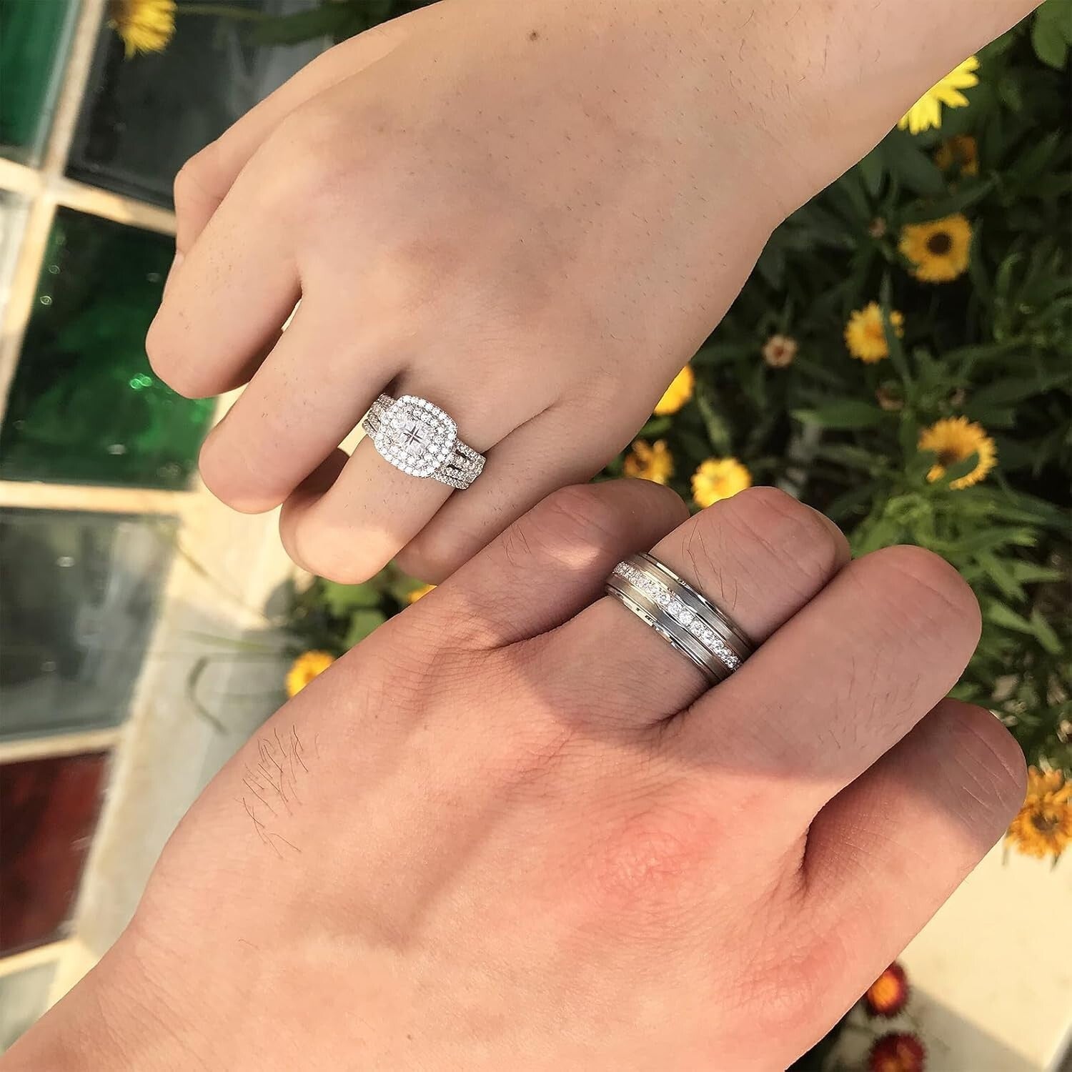 His and Hers Tungsten & Sterling Silver Wedding Ring Set - Gift Ready Packaging