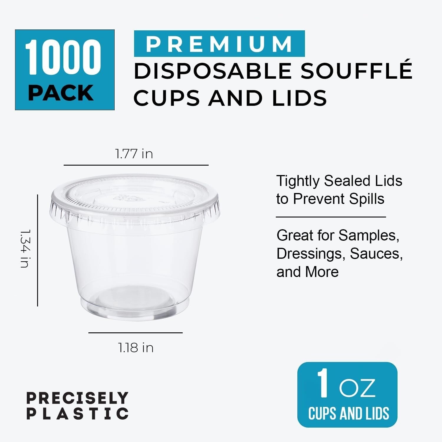 1oz Airtight Plastic Souffle Cups with Lids - Perfect for Jello Shots & Samples