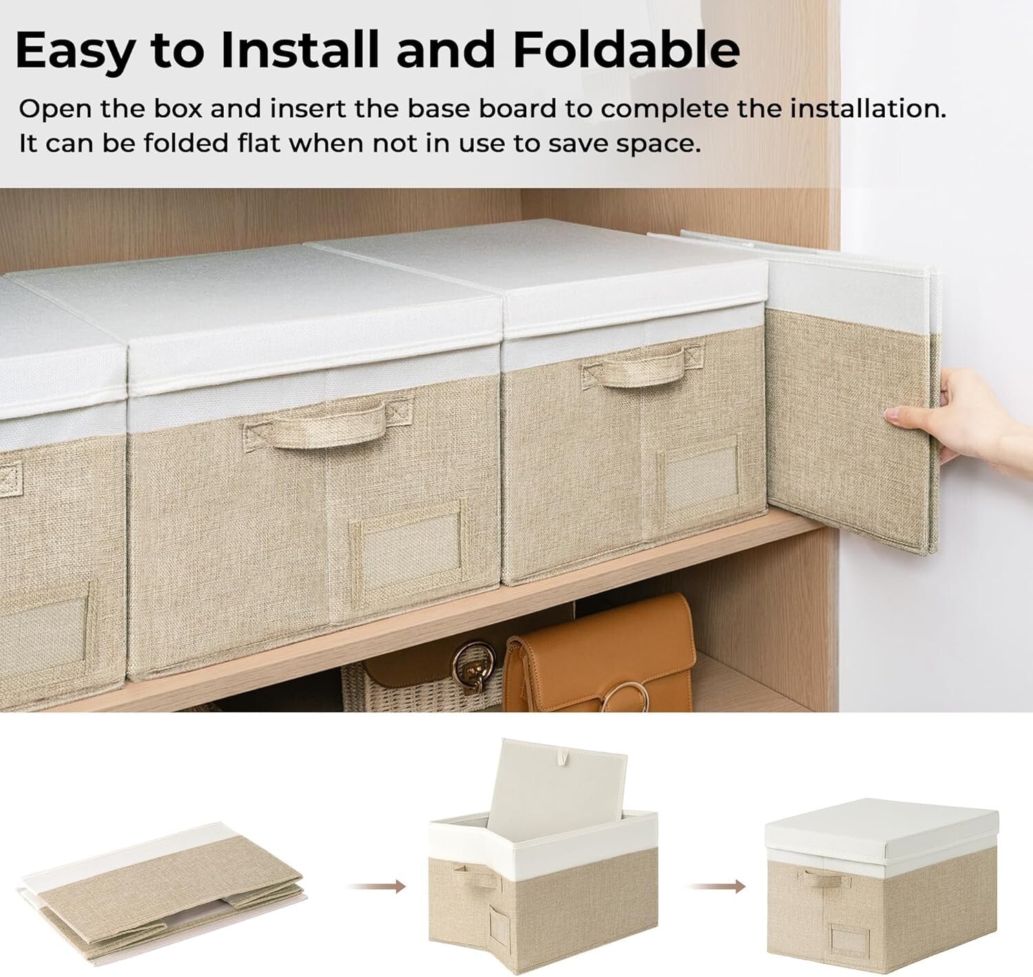 Functional Jumbo Storage Bins with Lids - 3-Pack Khaki & Ivory Storage Solution