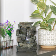 Load image into Gallery viewer, Tranquil 4-Tier Indoor Tabletop Fountain with LED Lights - Gray Stone Design