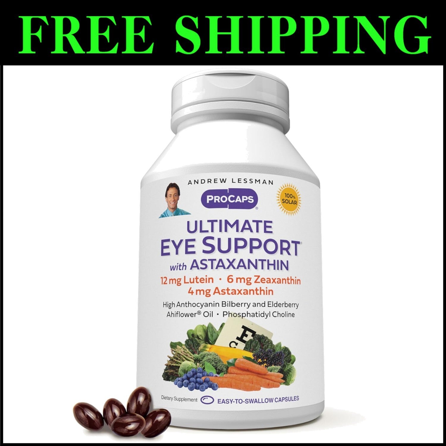 Ultimate Eye Support Softgels - 180 Count with Lutein, Zeaxanthin & Astaxanthin