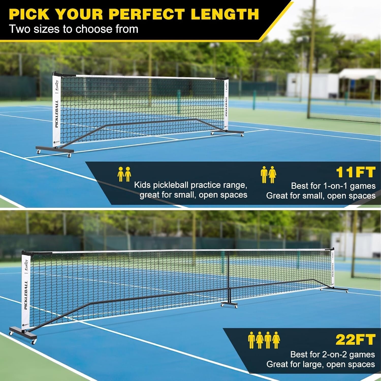 18-Ply Strong Portable Pickleball Net with Rollers - Perfect for Casual Matches