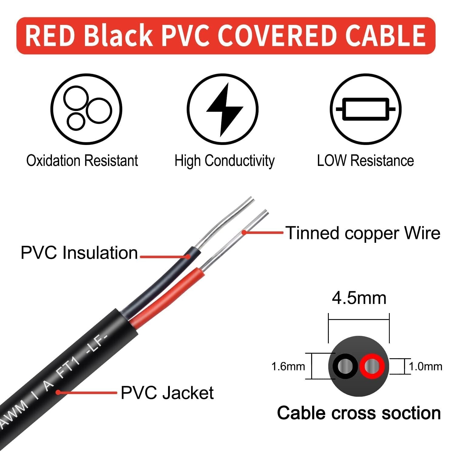 Durable Tinned Copper Wire 18 Gauge - 100FT PVC Insulated for LED & Marine Use