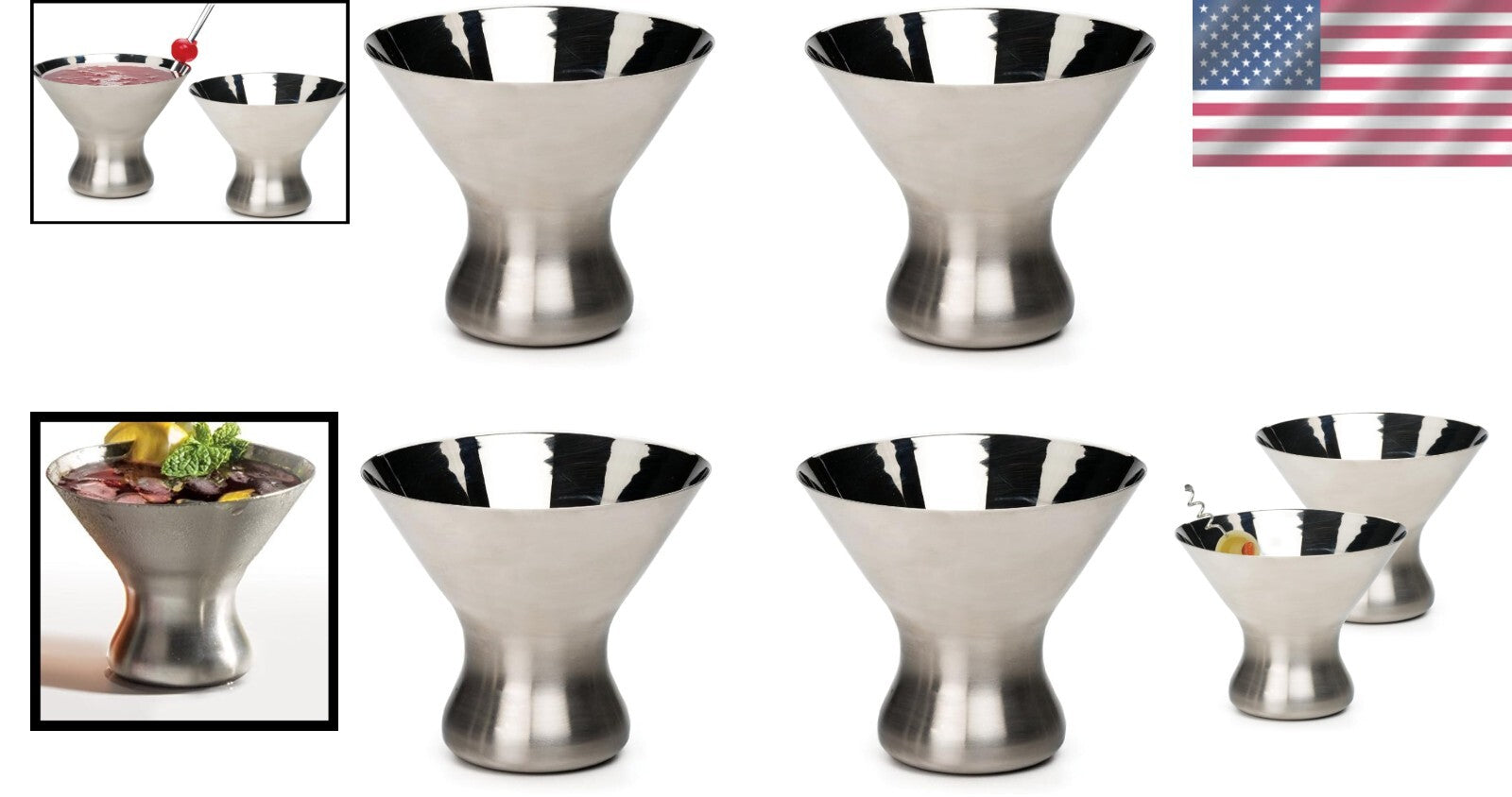 Elegant 8 Ounce Stainless Steel Stemless Martini Glasses for Home Entertaining