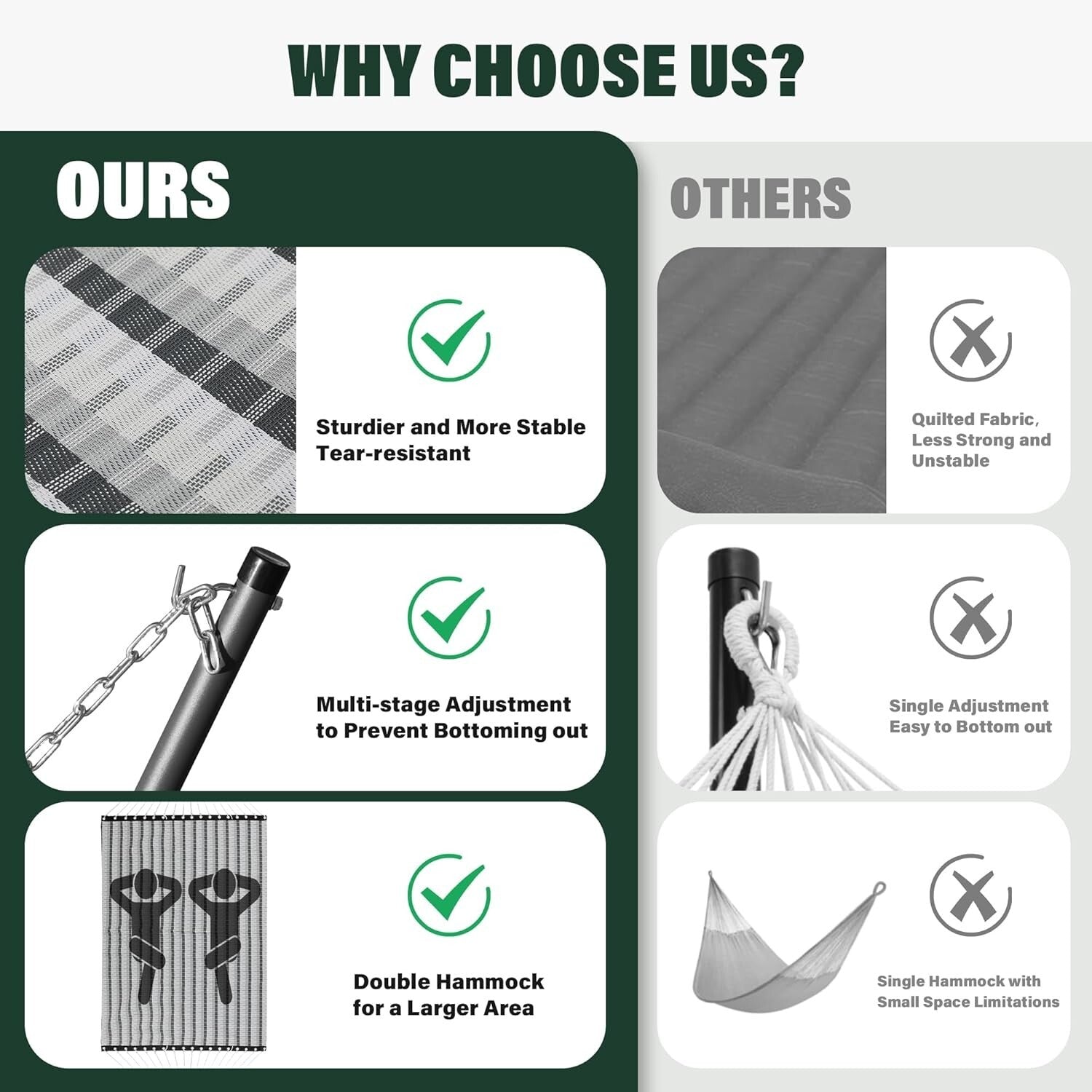 Luxurious Grey Plaid 13 FT Double Hammock - Quick Dry & Heavy Duty Support