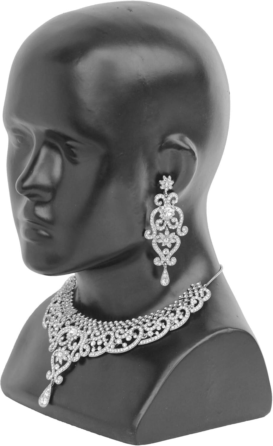 Bridal Elegance: White Crystal Jewelry Set with Necklace & Extra Long Earrings