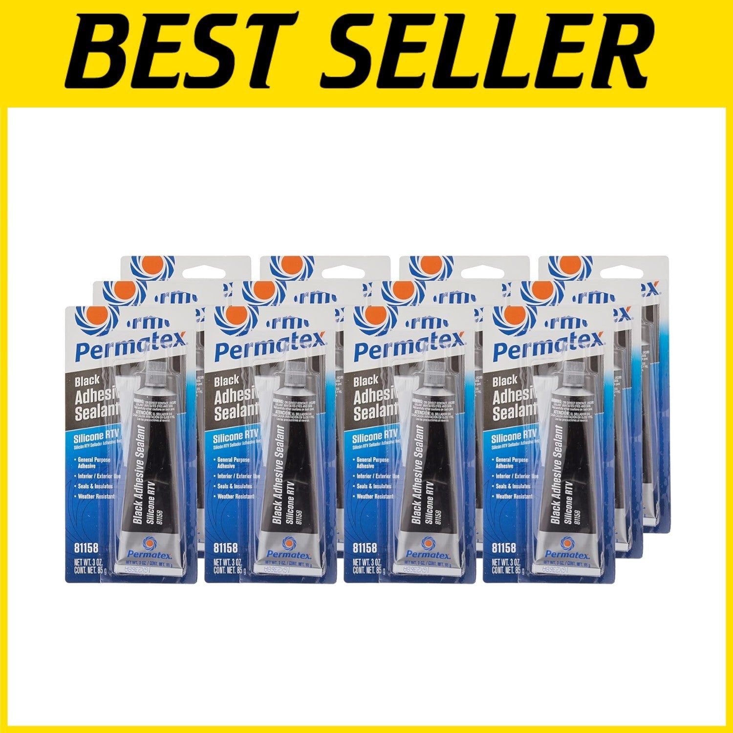12-Pack of 3 oz Waterproof Black Silicone Adhesive Sealant - Versatile & Durable