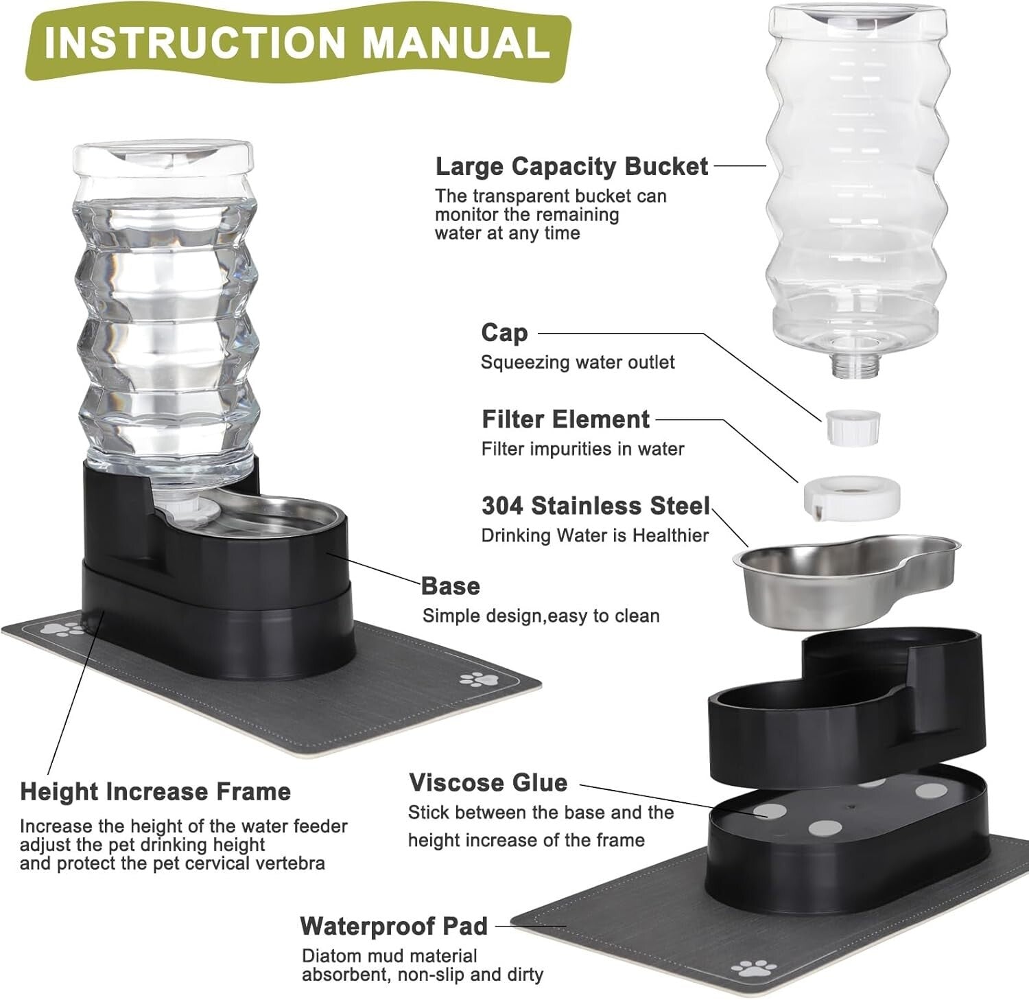 9L Automatic Gravity-Fed Pet Waterer for Large Dogs and Cats - Stainless Steel