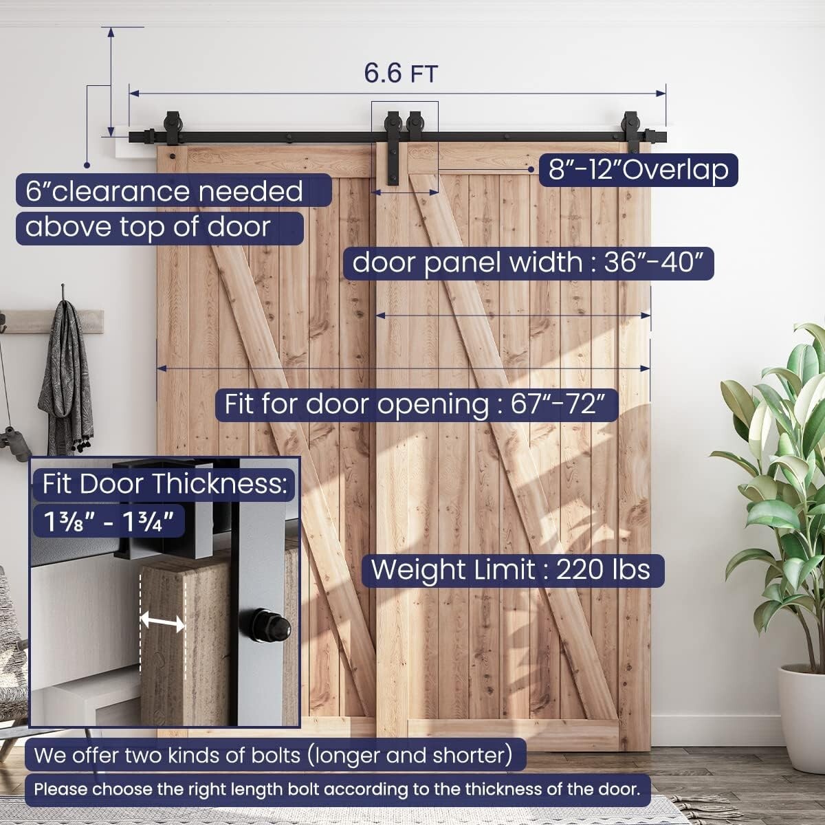 Heavy-Duty 6.6ft Sliding Barn Door Hardware - Smooth, Quiet, & Easy Install