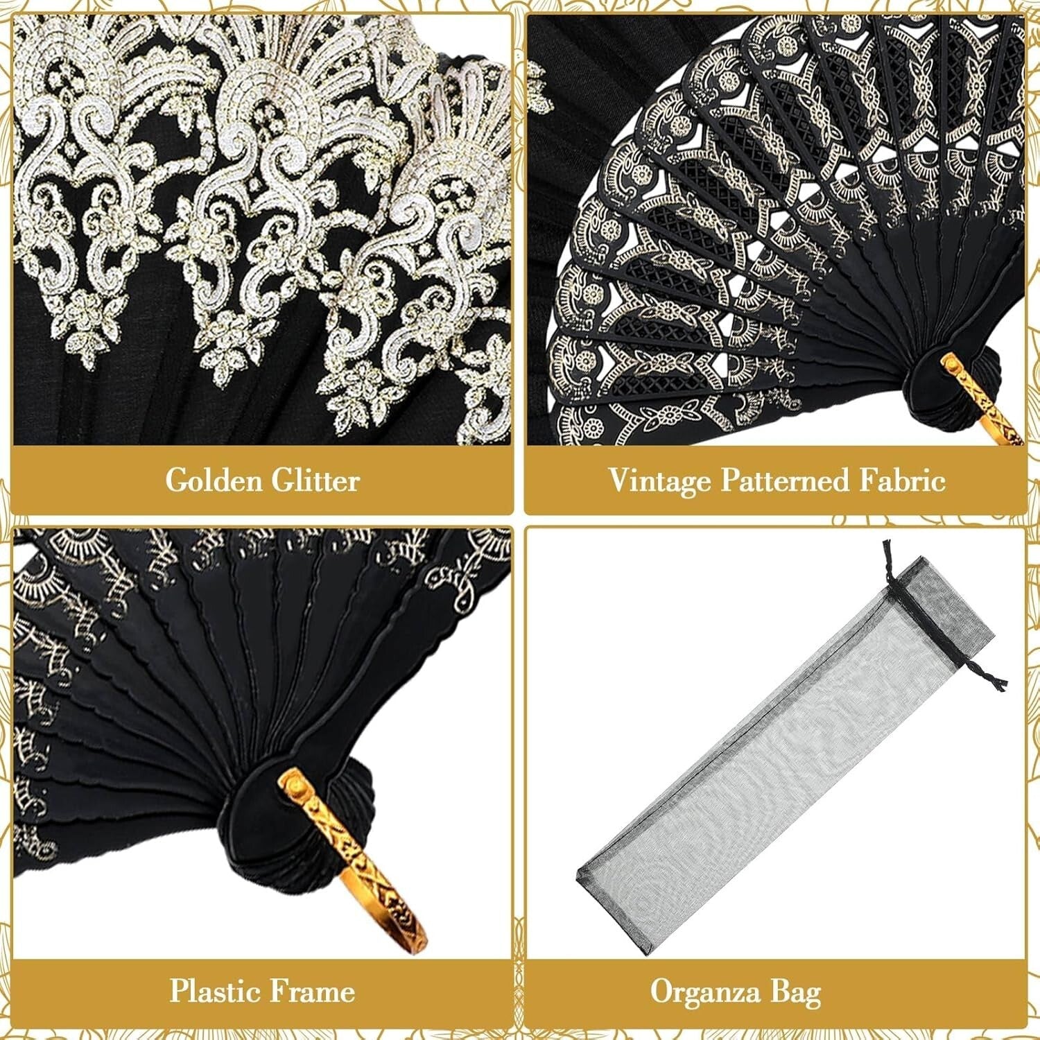 Chic 50 Pcs Lace Folding Fans with Gift Bags - Ideal for Summer Events & Dances