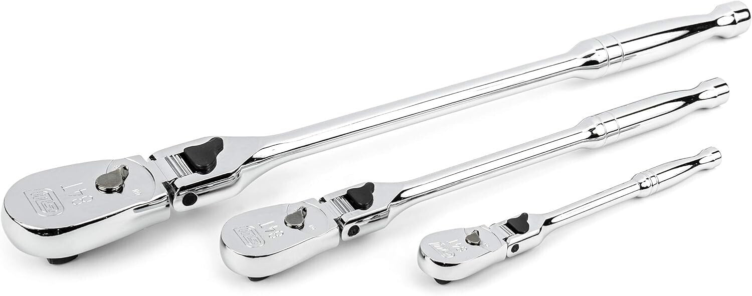 Durable Polished Chrome 3-Piece Locking Flex Ratchet Set - 84 Tooth Design