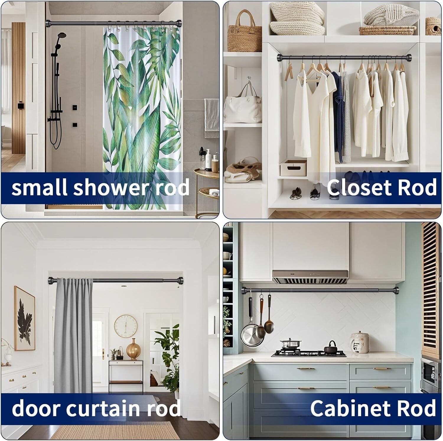 Matte Black No-Drill Shower Curtain Rod 34-96 Inches - Rust-Proof & Easy Install