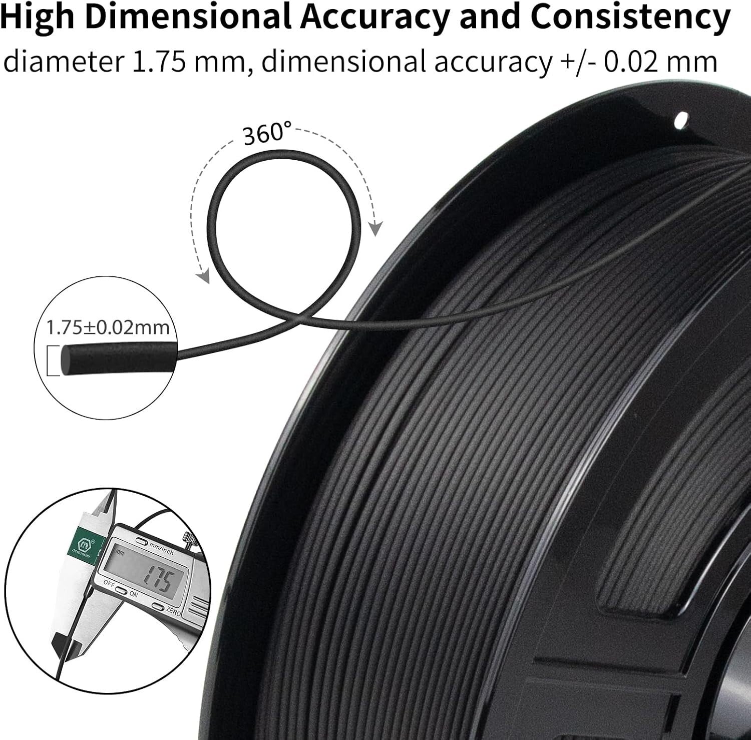 Precision PA6-CF Carbon Fiber Nylon Filament 1.75mm - Ideal for Functional Parts