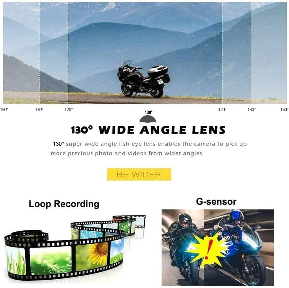 Dual 1080P Motorcycle Dash Cam with Starlight Night Vision & WiFi Connectivity