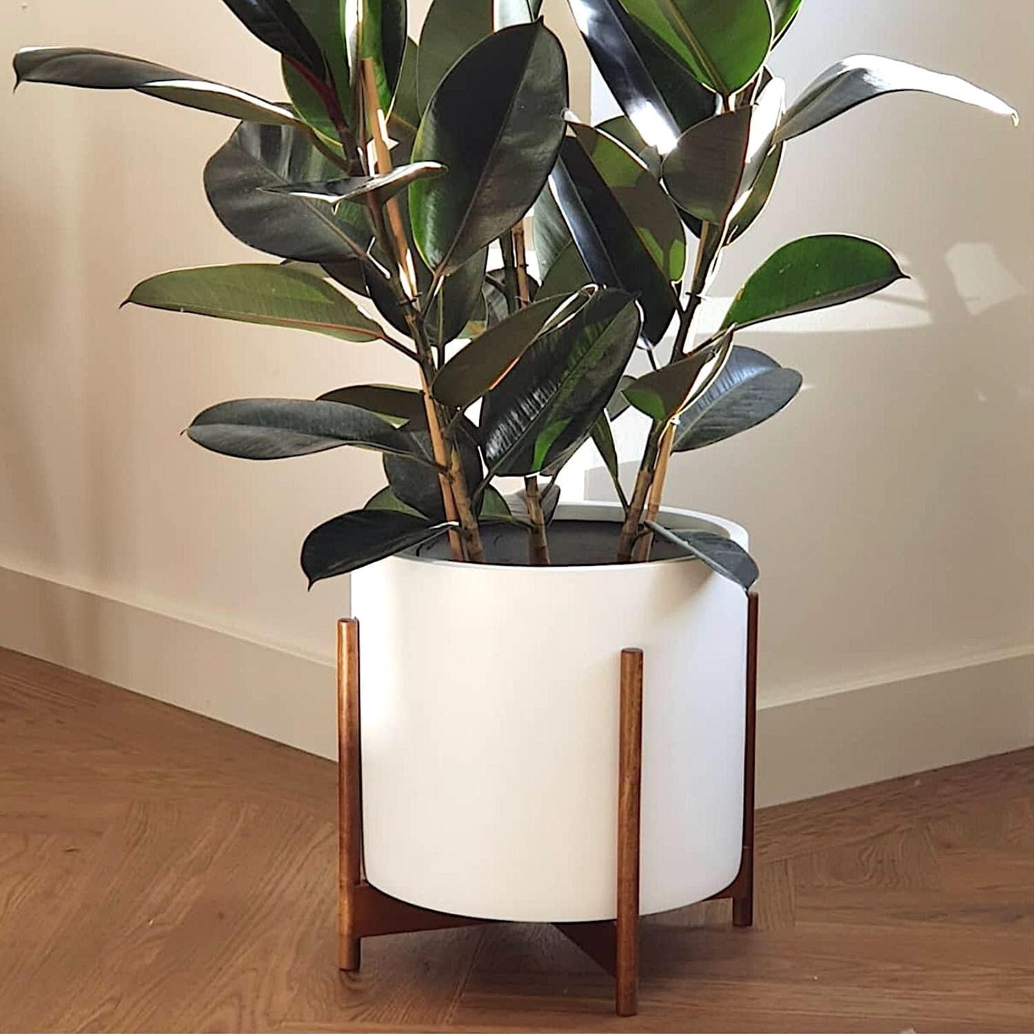 Elegant Mid Century Acacia Wood Plant Stand - Fits 14.9 Inch Pots, No Assembly