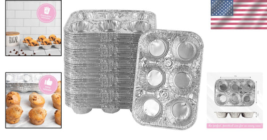 Eco-Friendly 6 Cavity Aluminum Foil Baking Pans - 50 Count for Easy Cleanup