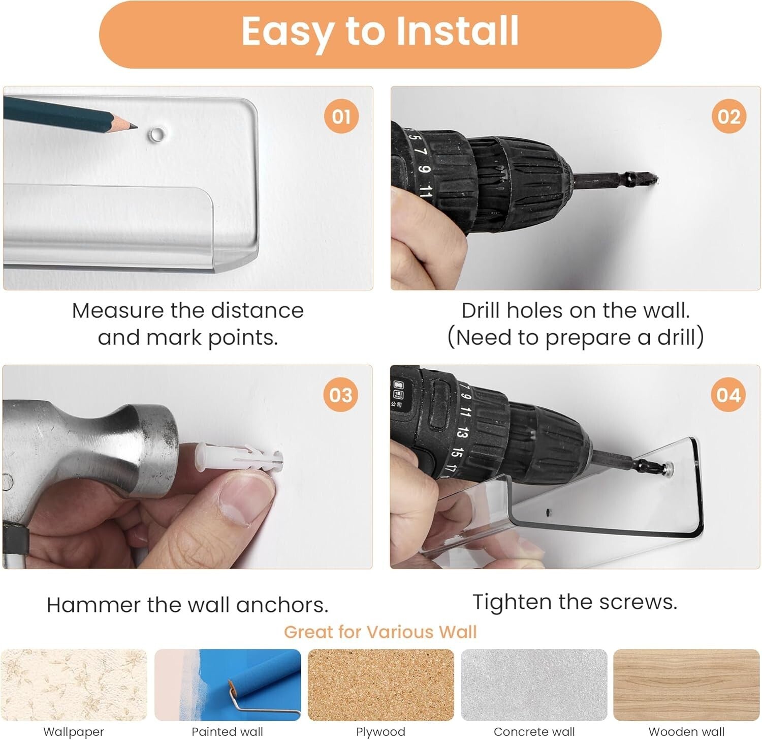 Set of 2 Floating Acrylic Shelves 35.5x5.5 - Modern Wall Storage Solution