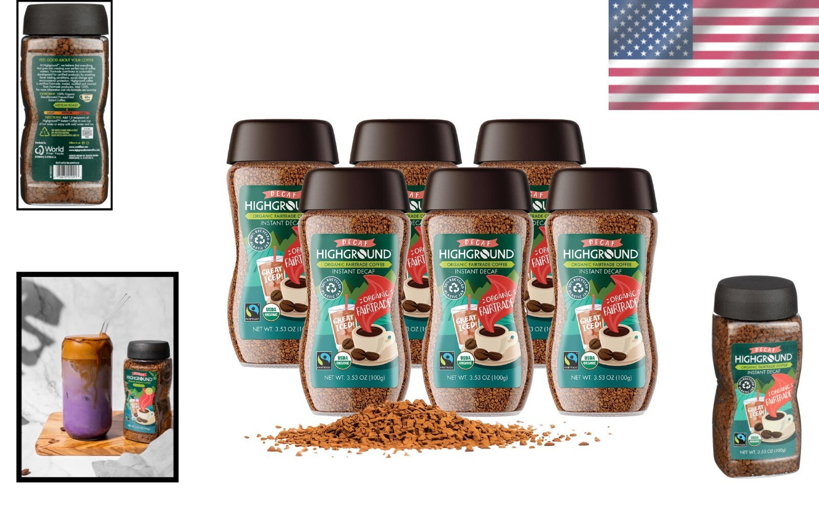 Decaf Instant Coffee Bundled Pack - Vegan & Rich Flavor, 3.53 Oz Each