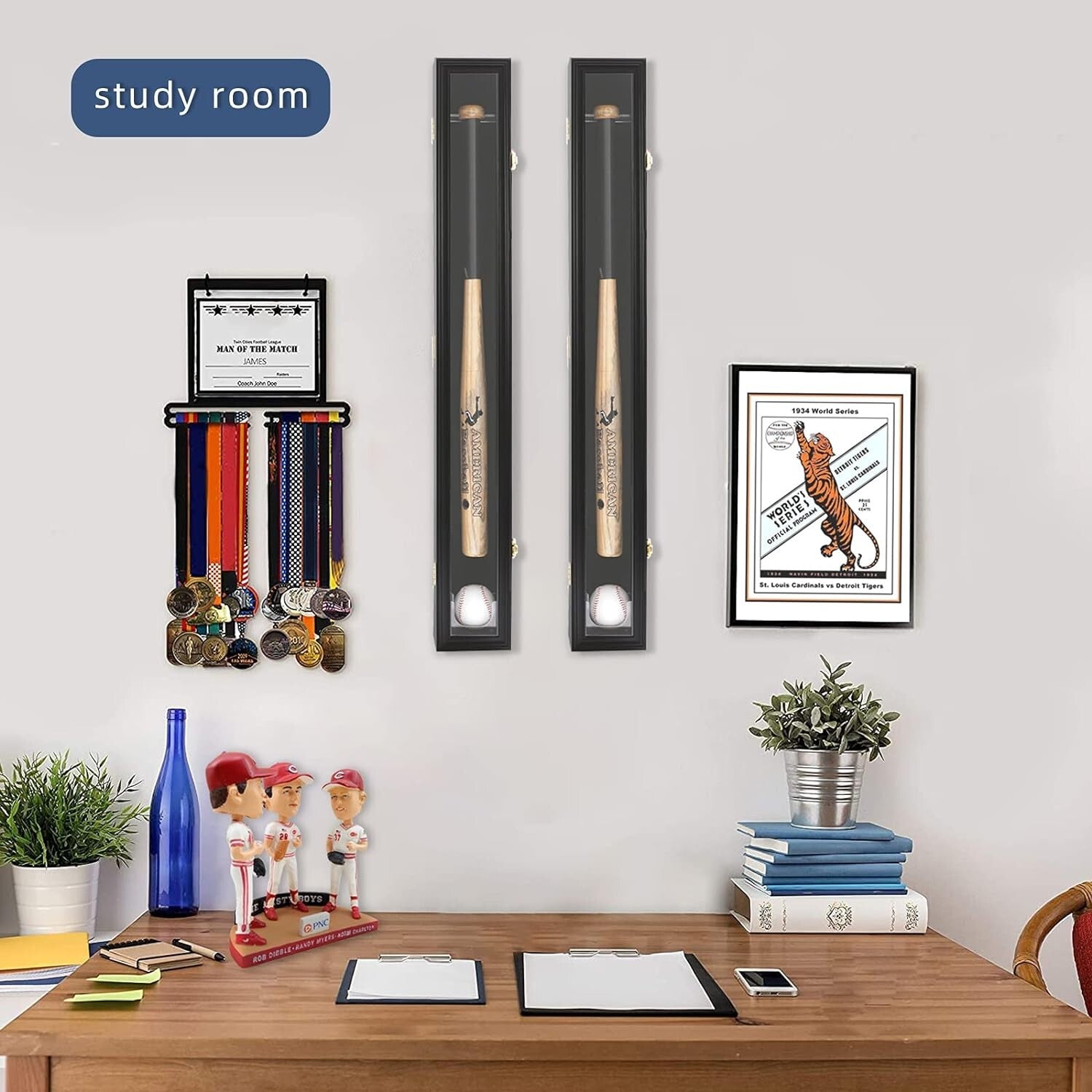 Versatile Wooden Frame Baseball Bat Display Rack - Vertical or Horizontal Mount