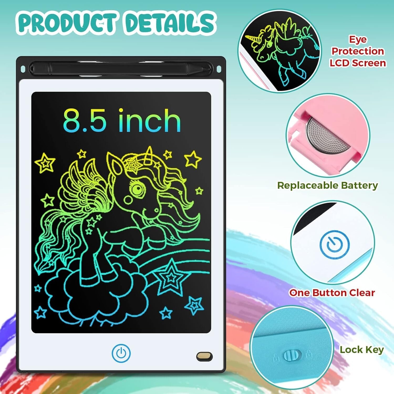 Eye-Protecting Writing Tablets for Kids - Colorful 8.5 Inch LCD Doodle Boards