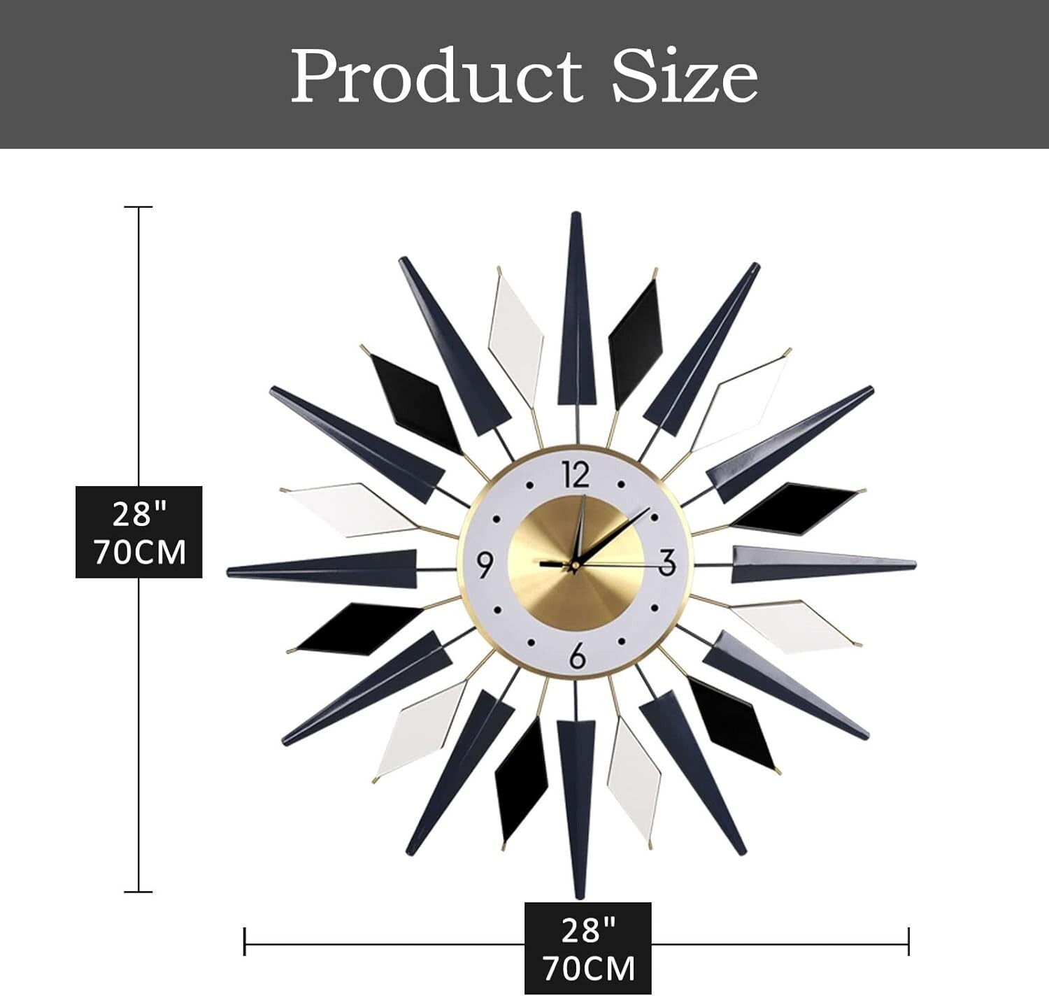 Elegant 28-Inch Decorative Wall Clock - Silent Movement for Living Spaces